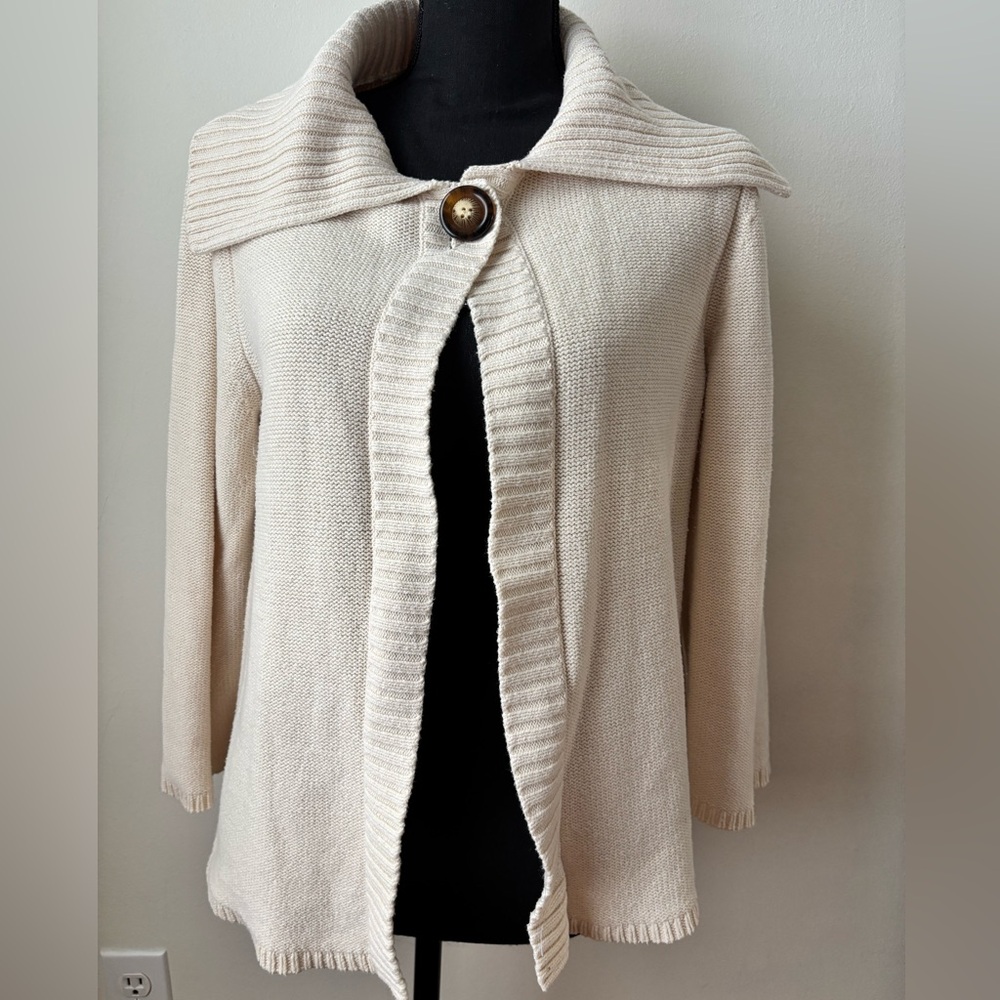 Karen Scott Cream Open-Front Cardigan EUC